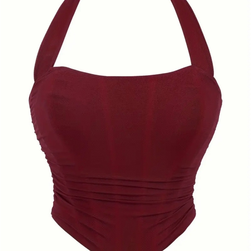 Burgundy Halter Top with lace up corset style back